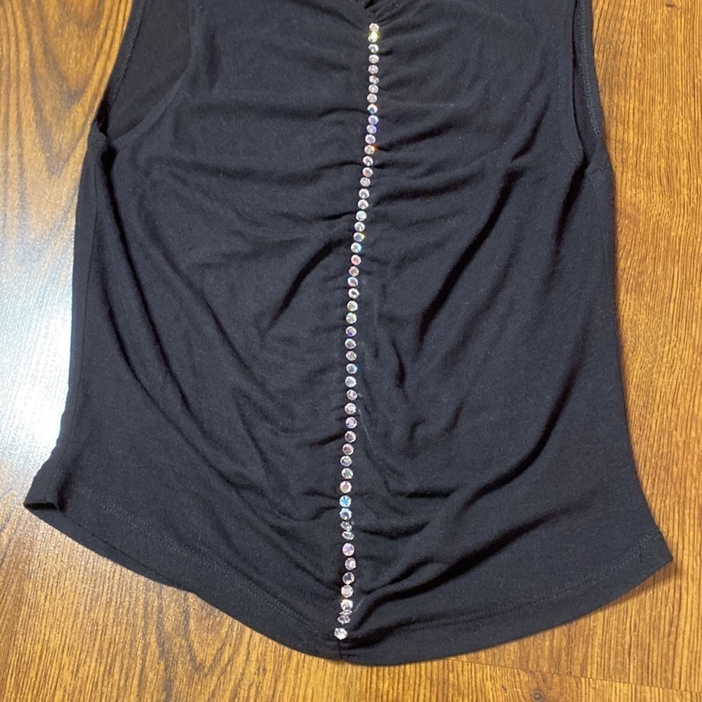 π· Bebe π· Rhinestone Ruched Sheer Tank Top - Picture 6 of 9